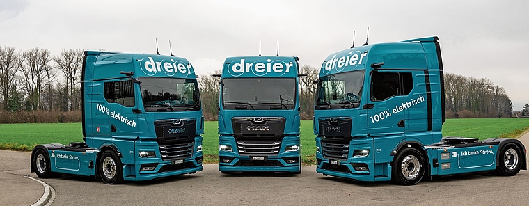 Die Elektro-LKWs Nummer 48, 49 und 50 der Dreier AG. Weitere 50 sollen folgen. Bild: ZVG