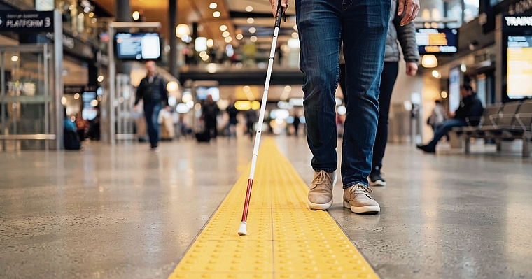 Für blinde und sehbehinderte Menschen können Unterführungen, Bahnhöfe und Haltestellen zur Herausforderung werden. Der weisse Stock hilft bei der Orientierung und macht die Sehbehinderung für andere Verkehrsteilnehmende sichtbar.Bild: Stockfotos