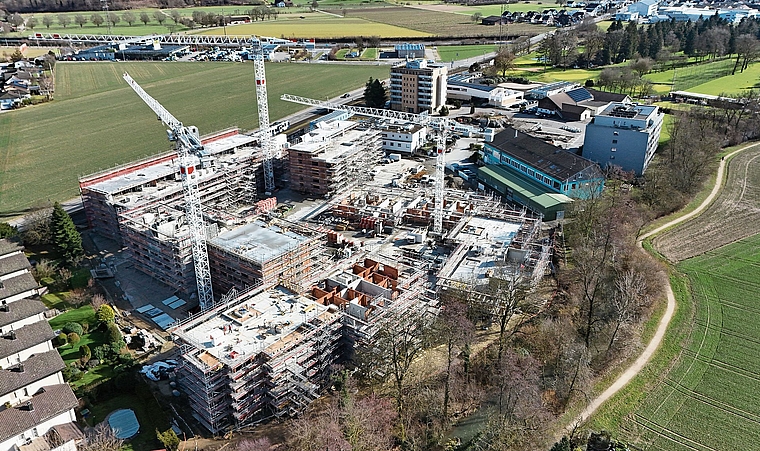 Fast 250 neue Wohnungen: In Kürze wird auf der Grossbaustelle in Oberentfelden «Aufrichti» gefeiert. Bild: TIZ