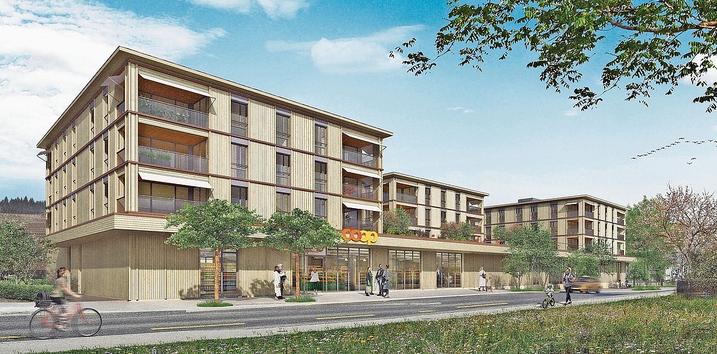 So soll der Neubau an der Schöftler Dorfstrasse nach Abschluss der Bauarbeiten aussehen.Visualisierung: MIYO Visualisierung