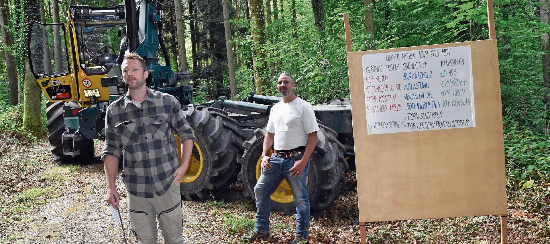 Severin Dommen und Daniel Lüscher präsentieren den neuen Forst- und Tragschlepper. Severin Dommen und Daniel Lüscher präsentieren den neuen Forst- und Tragschlepper.