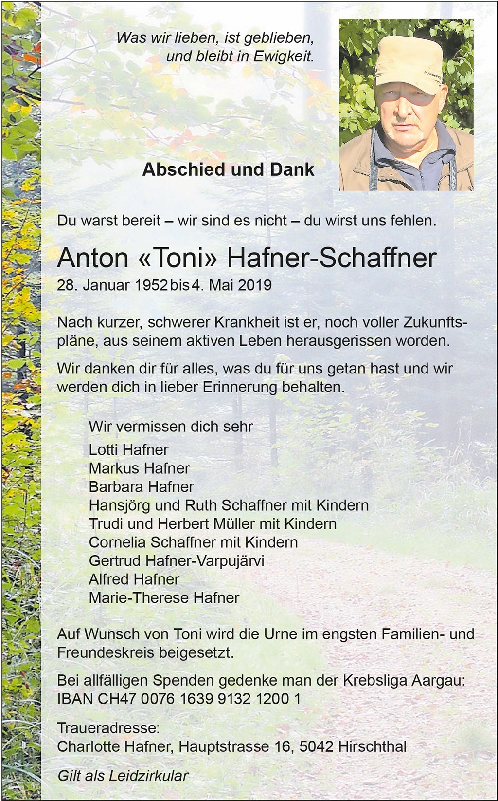 Anton «Toni» Hafner-Schaffner 1952 | Der Landanzeiger