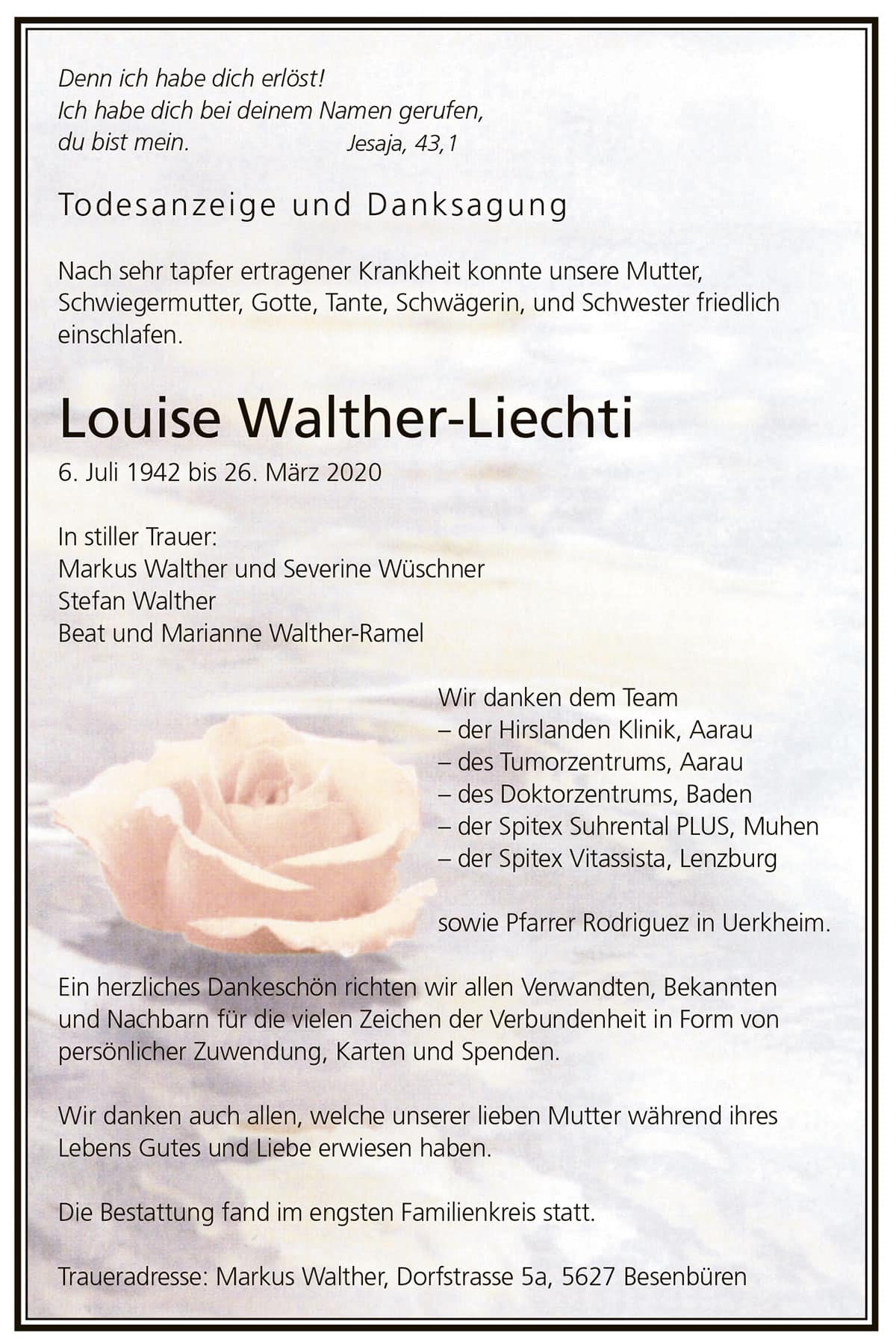 Todesanzeige Louise Walther-Liechti 1942 | Der Landanzeiger