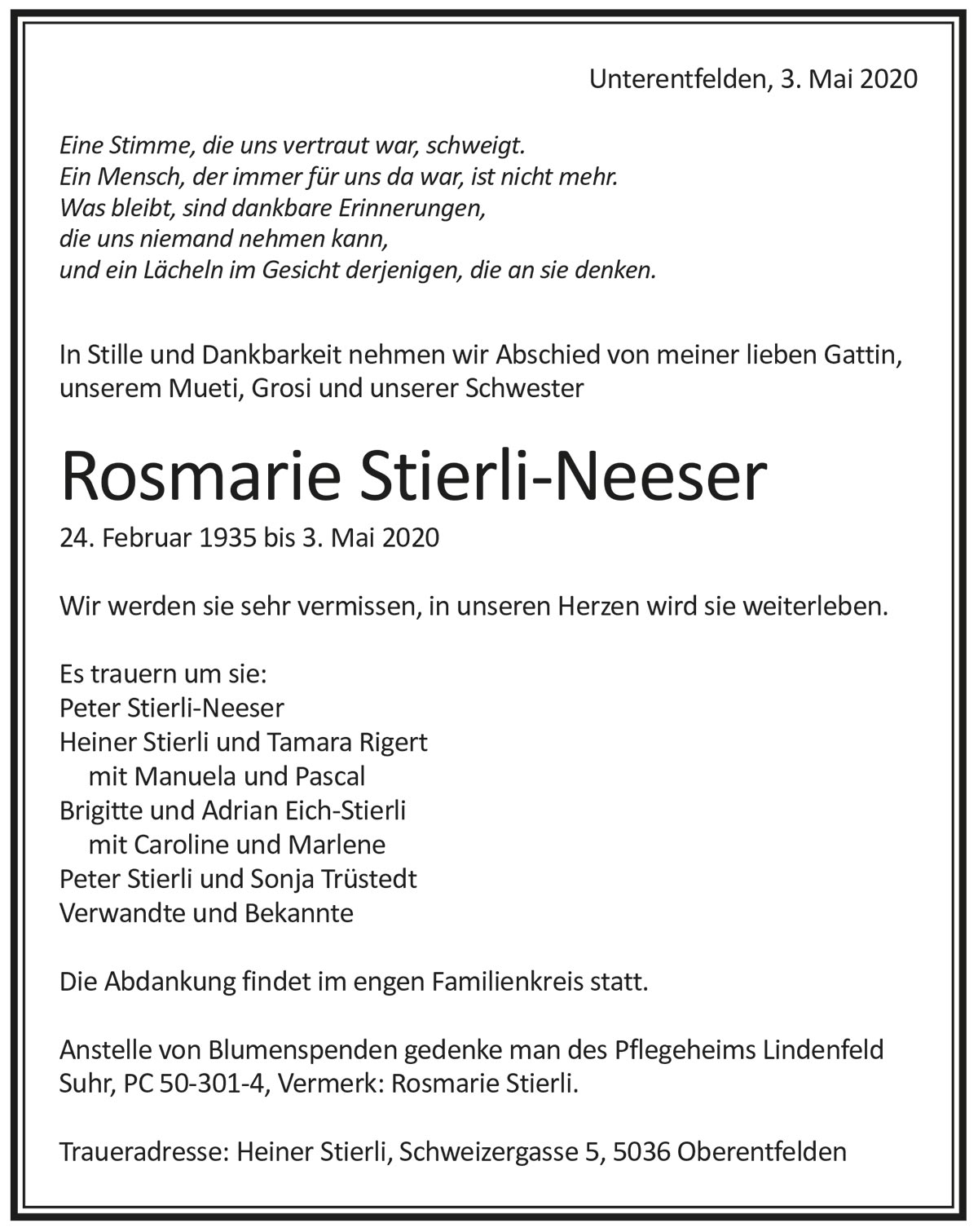 Rosmarie Stierli-Neeser 1935 | Der Landanzeiger