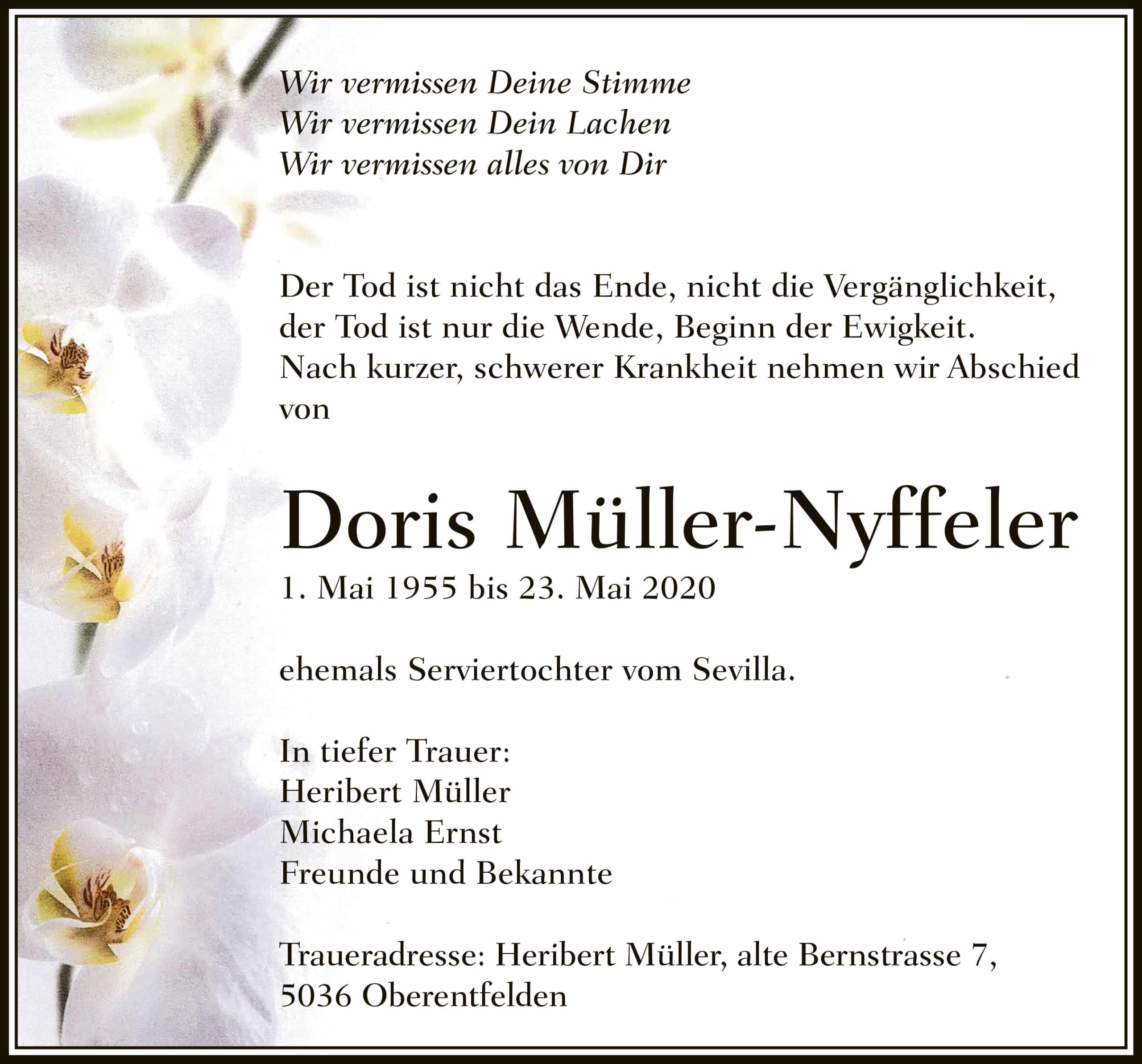 Todesanzeige Doris Müller-Nyffeler 1955 | Der Landanzeiger