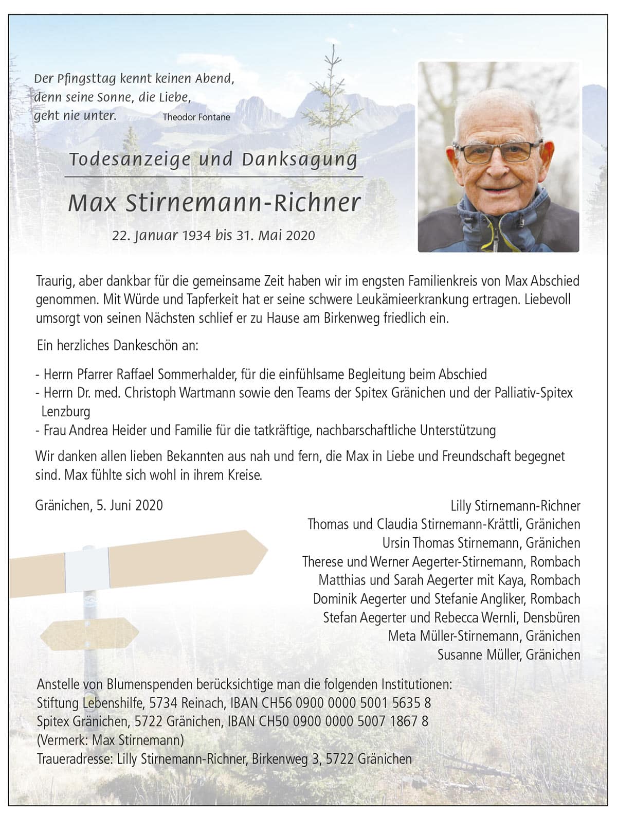 Todesanzeige Max Stirnemann-Richner 1934 | Der Landanzeiger