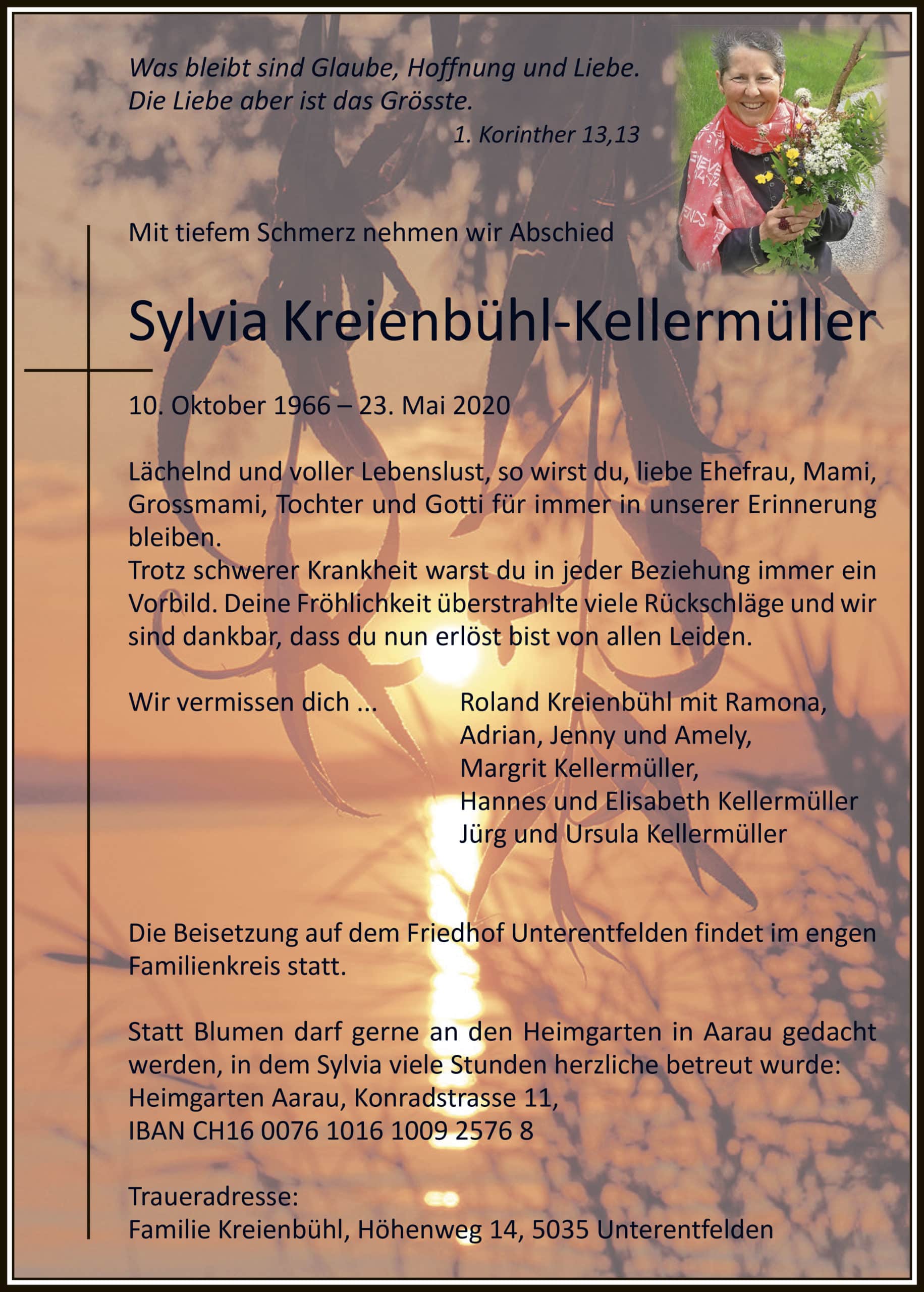 Todesanzeige Sylvia Kreienbühl-Kellermüller 1966 | Der Landanzeiger