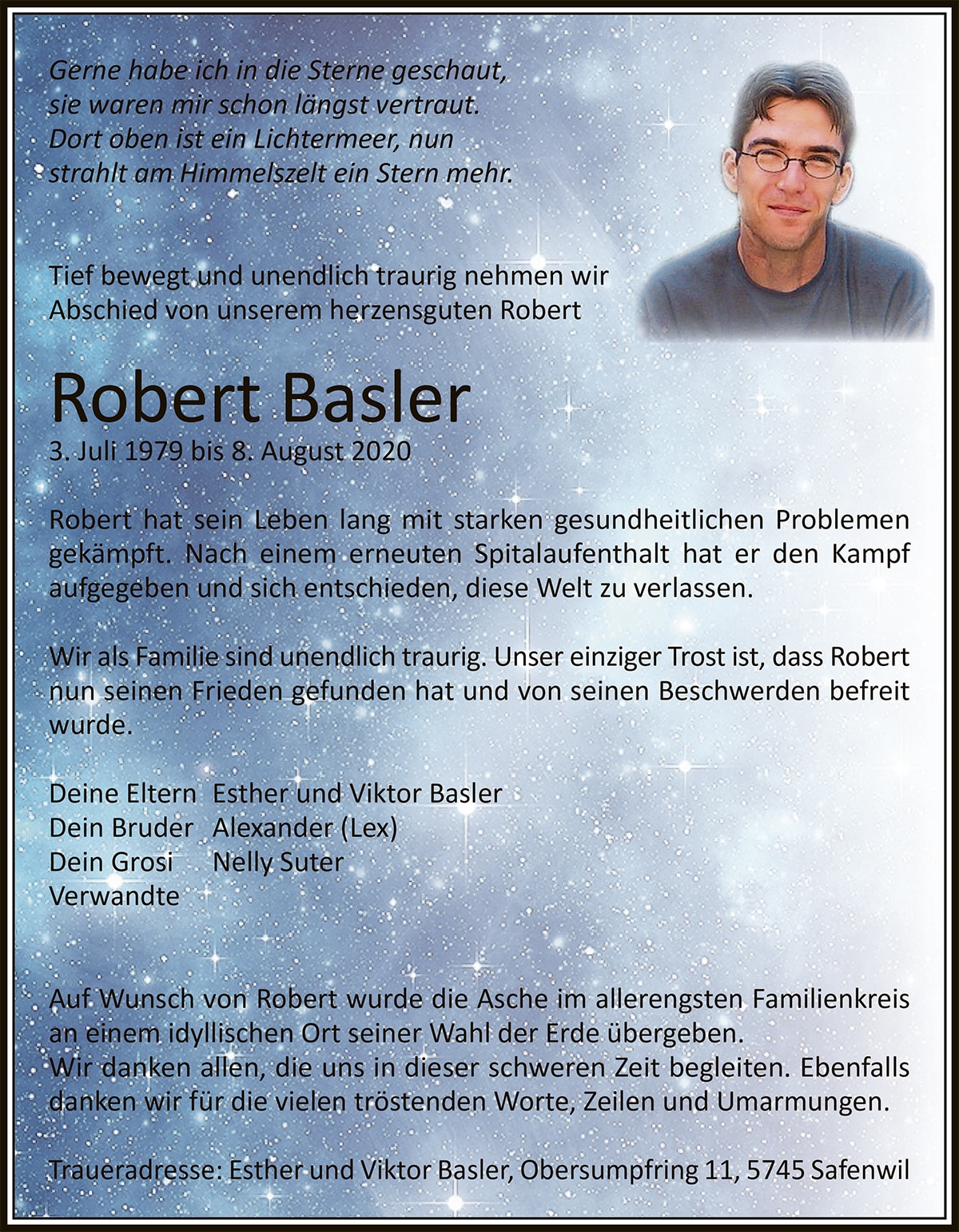 Todesanzeige RobertBasler 1979 | Der Landanzeiger