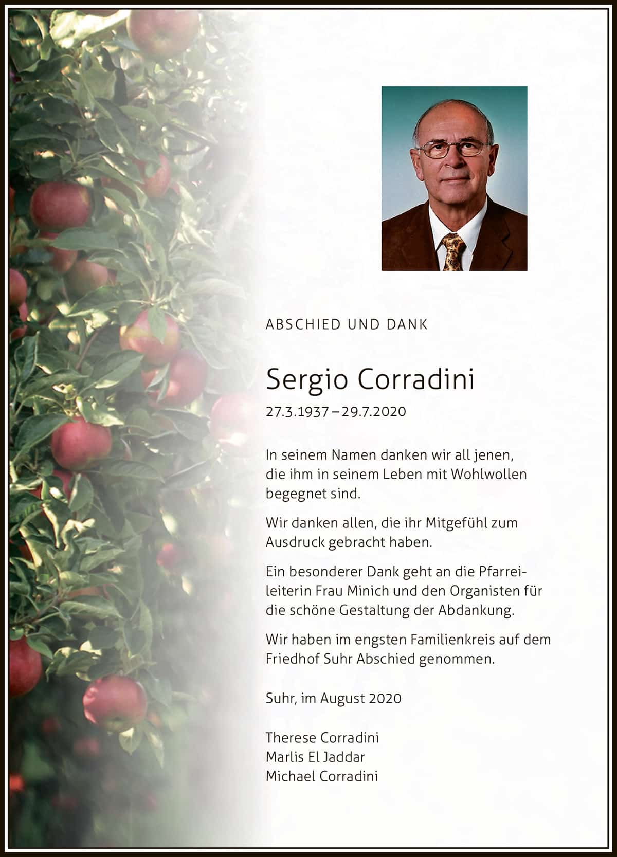 Todesanzeige Sergio Corradini 1937 | Der Landanzeiger