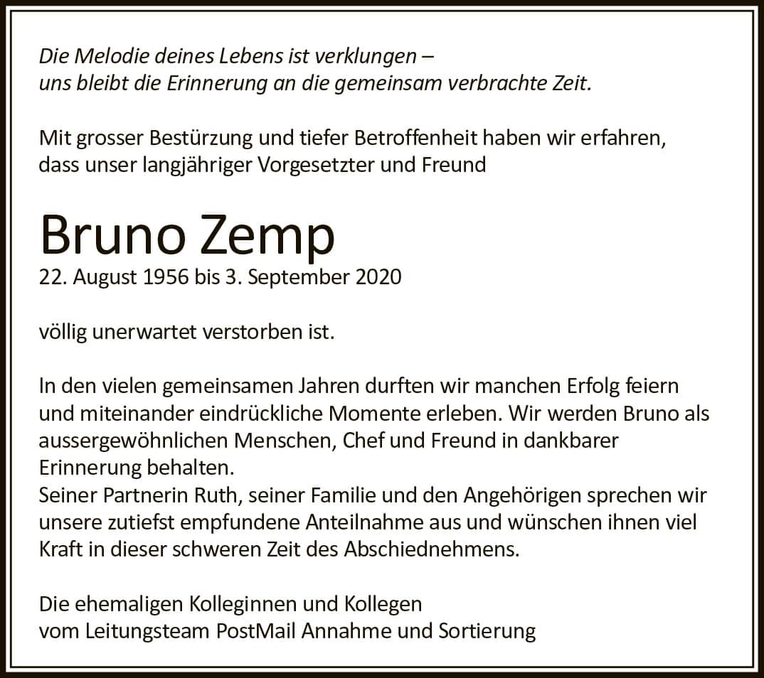 Todesanzeige Bruno Zemp 1956 | Der Landanzeiger