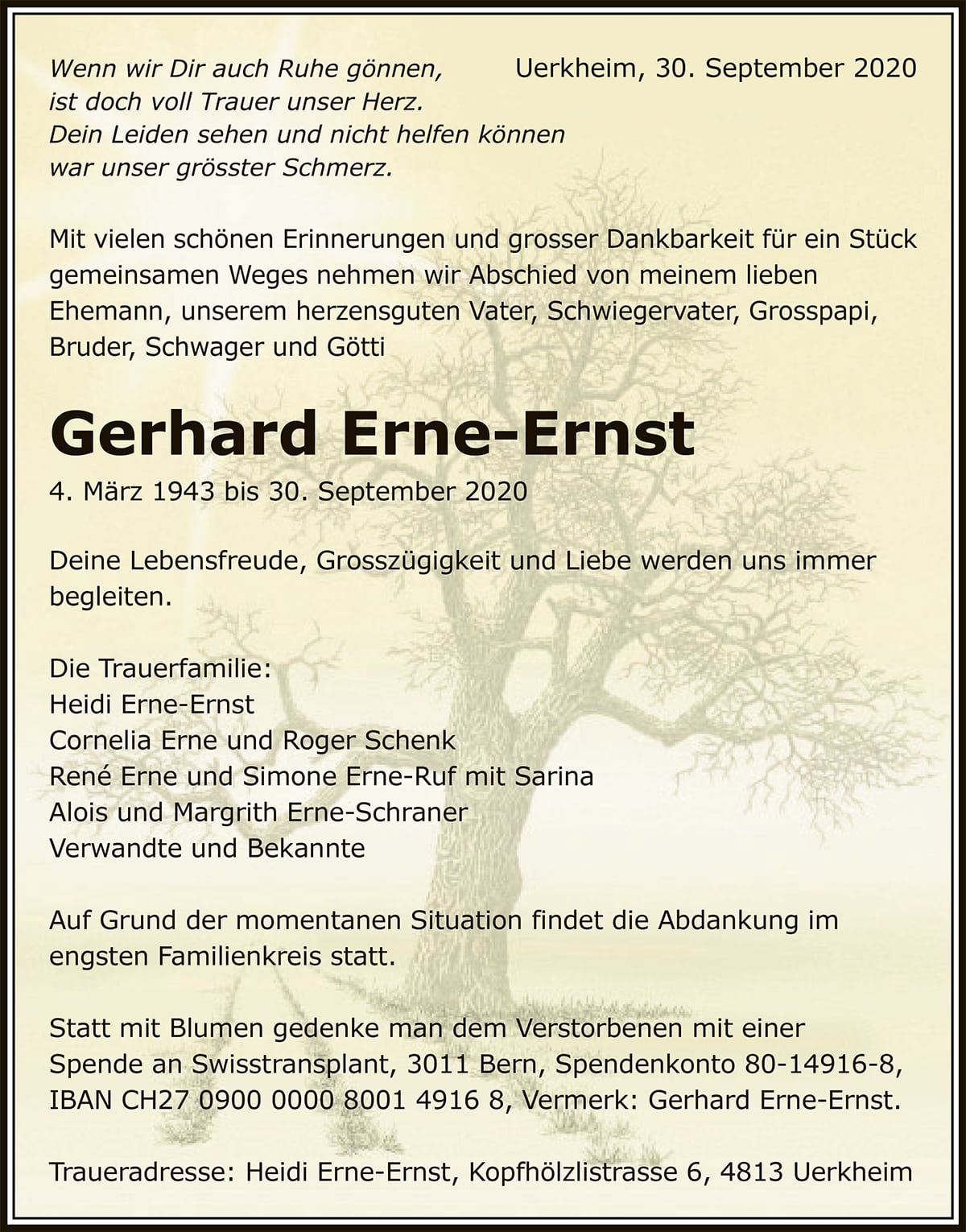 Todesanzeige Gerhard Erne-Ernst 1943 | Der Landanzeiger