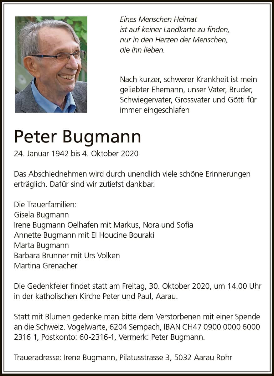 Todesanzeige Peter Bugmann 1942 | Der Landanzeiger
