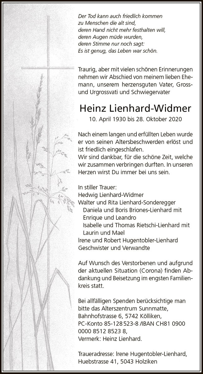 Heinz Lienhard-Widmer | Der Landanzeiger