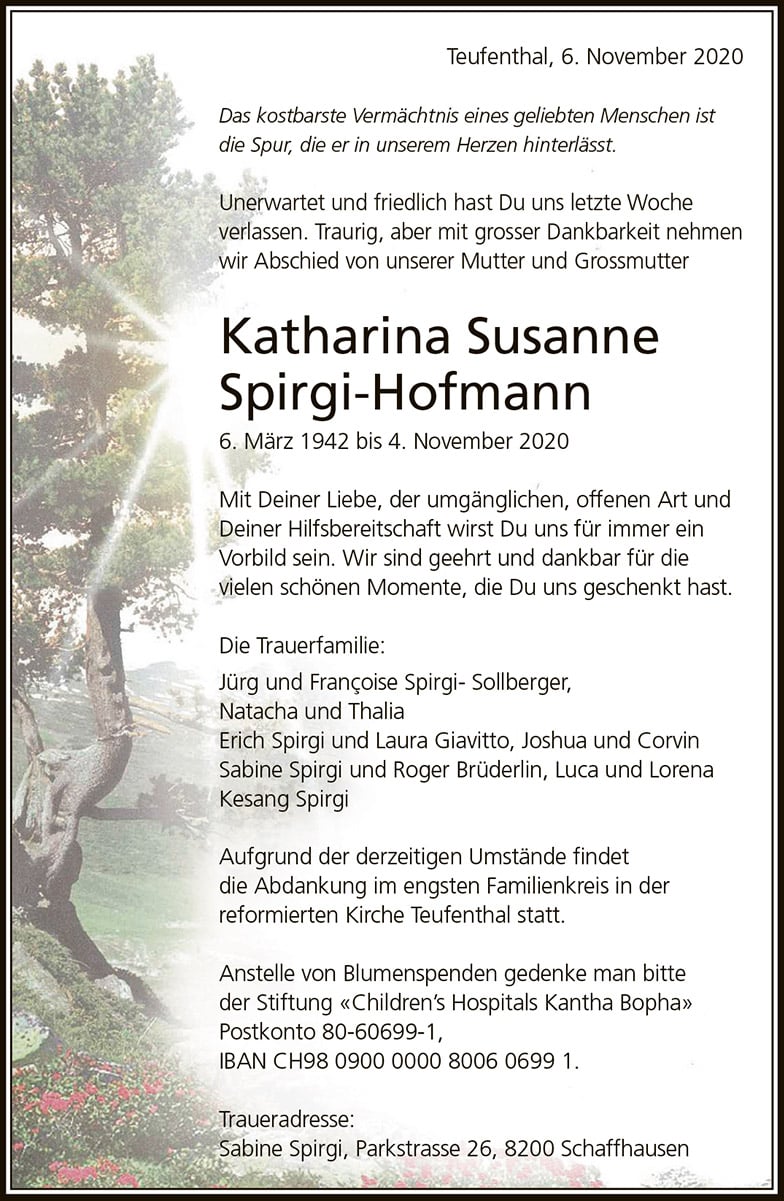 Todesanzeige Spirgi-Hofmann 1942 | Der Landanzeiger