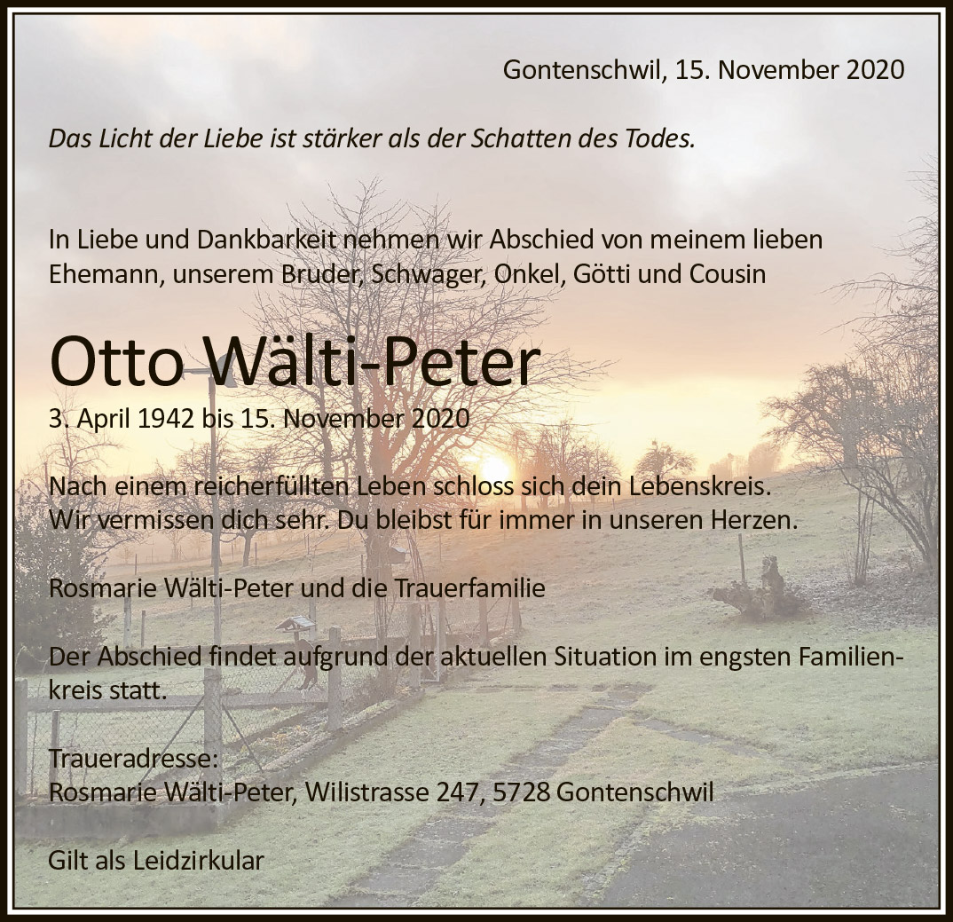 Todesanzeige OttoWälti-Peter 1942 | Der Landanzeiger