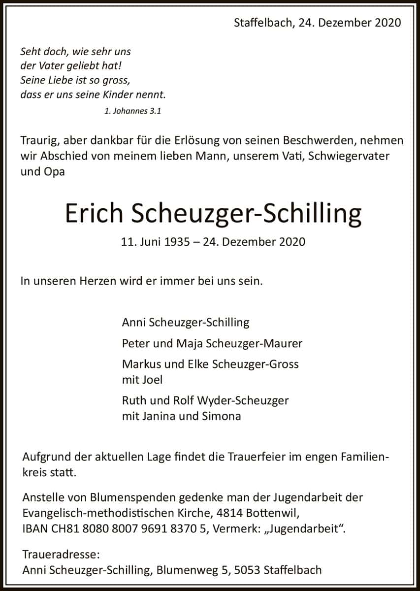 Todesanzeige Erich Scheuzger-Schilling 1935 | Der Landanzeiger