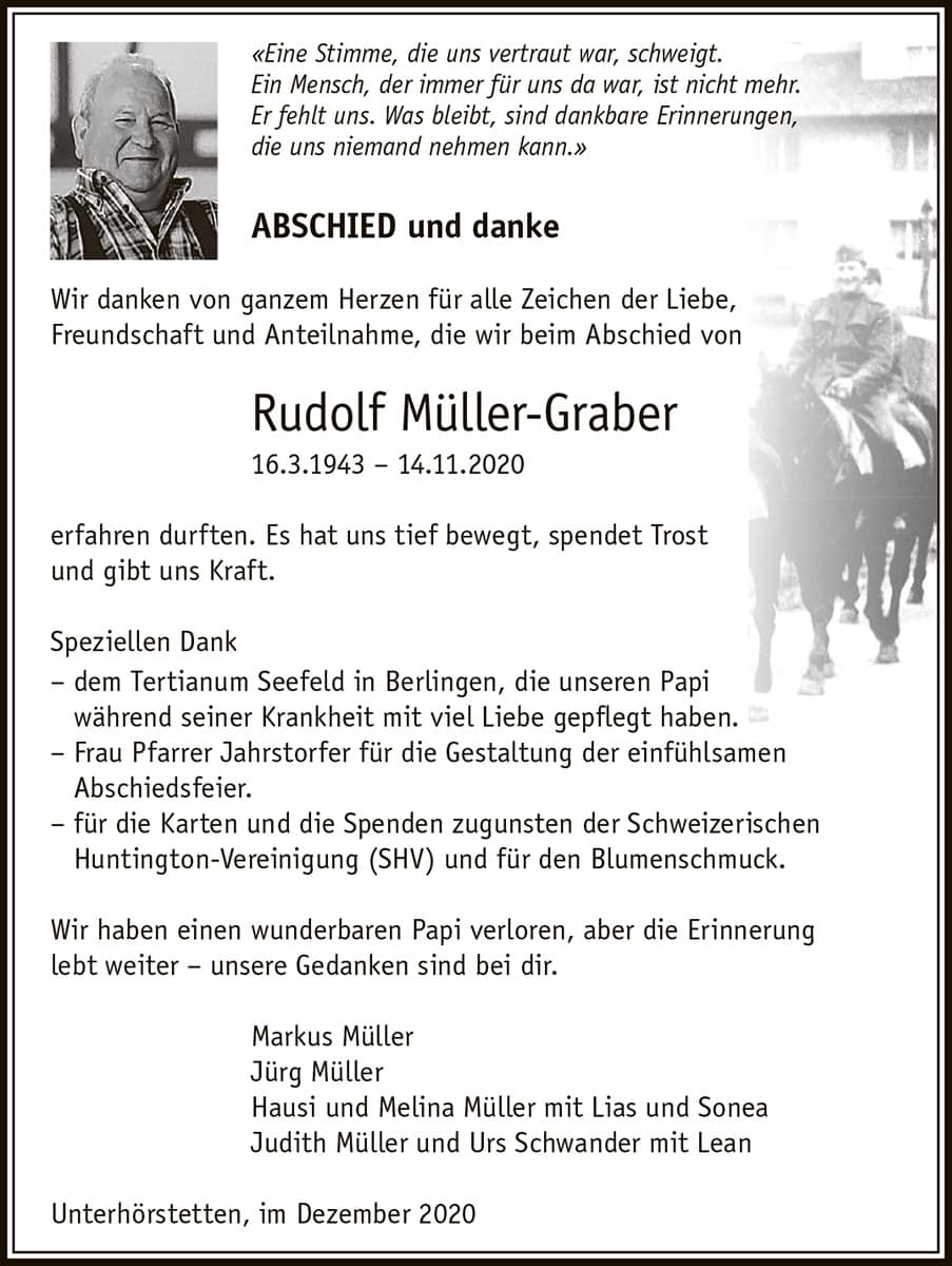 Todesanzeige Rudolf Müller-Graber 1943 | Der Landanzeiger