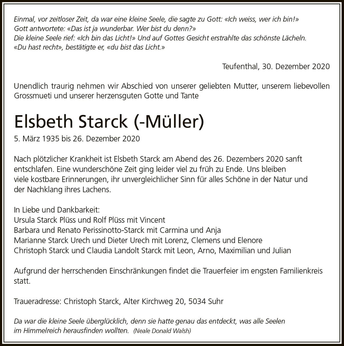 Todesanzeige Elsbeth Starck-Mueller 1935 | Der Landanzeiger