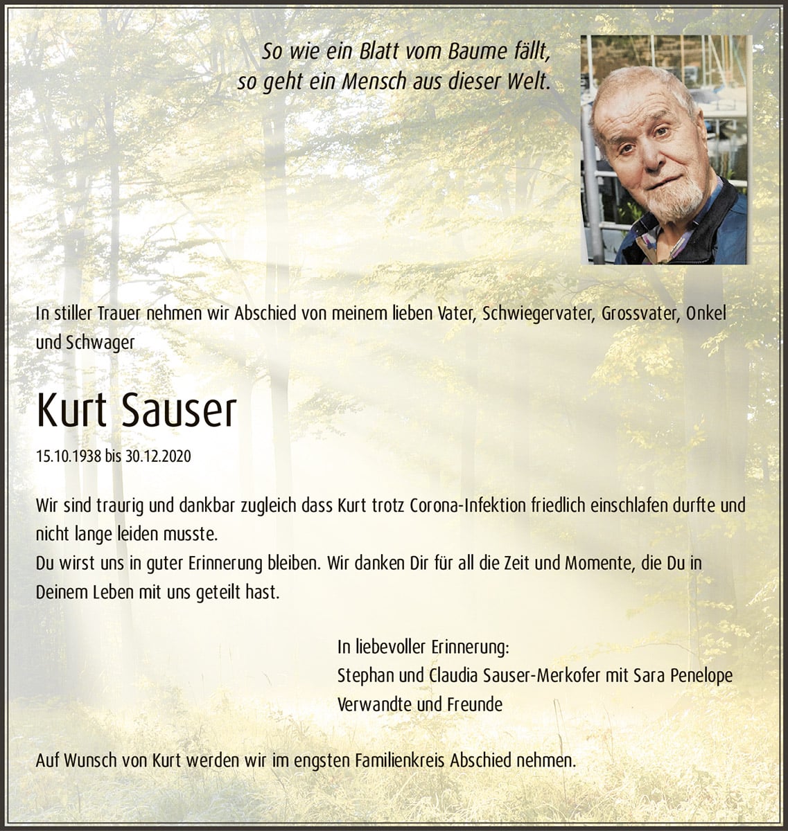 Todesanzeige Kurt Sauser 1938 | Der Landanzeiger