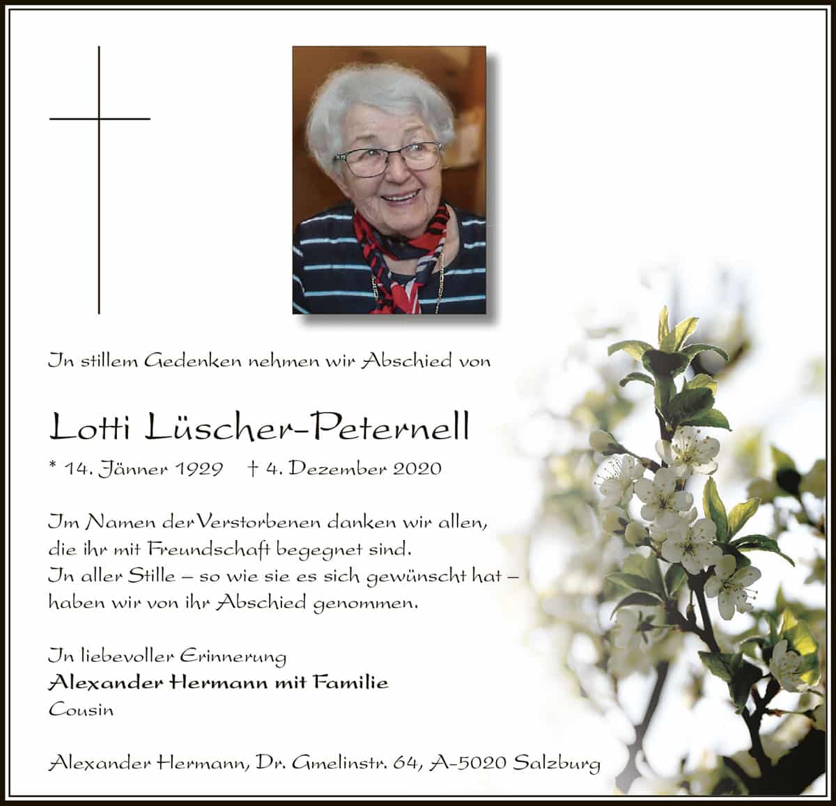 Todesanzeige Lotti Lüscher-Peternell 1929 | Der Landanzeiger