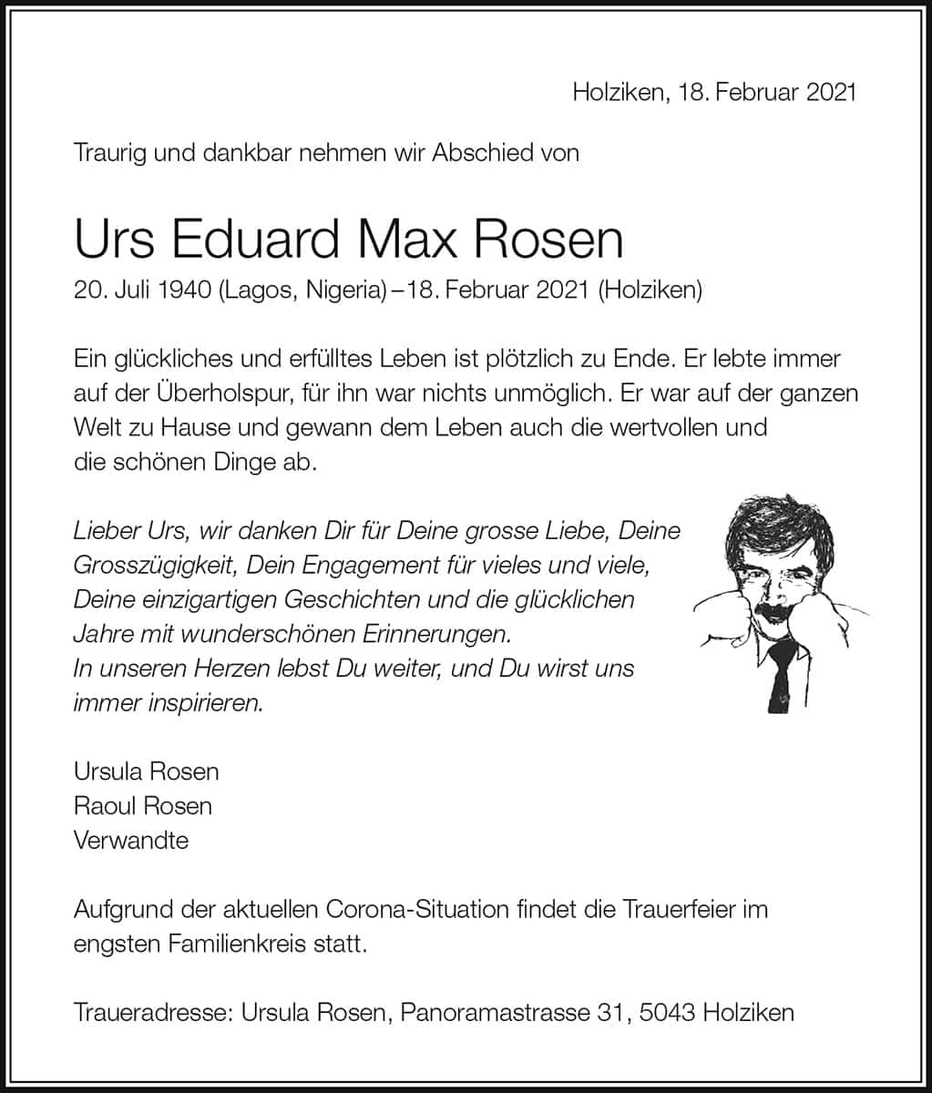 Todesanzeige Urs Eduard Max Rosen 1940 | Der Landanzeiger