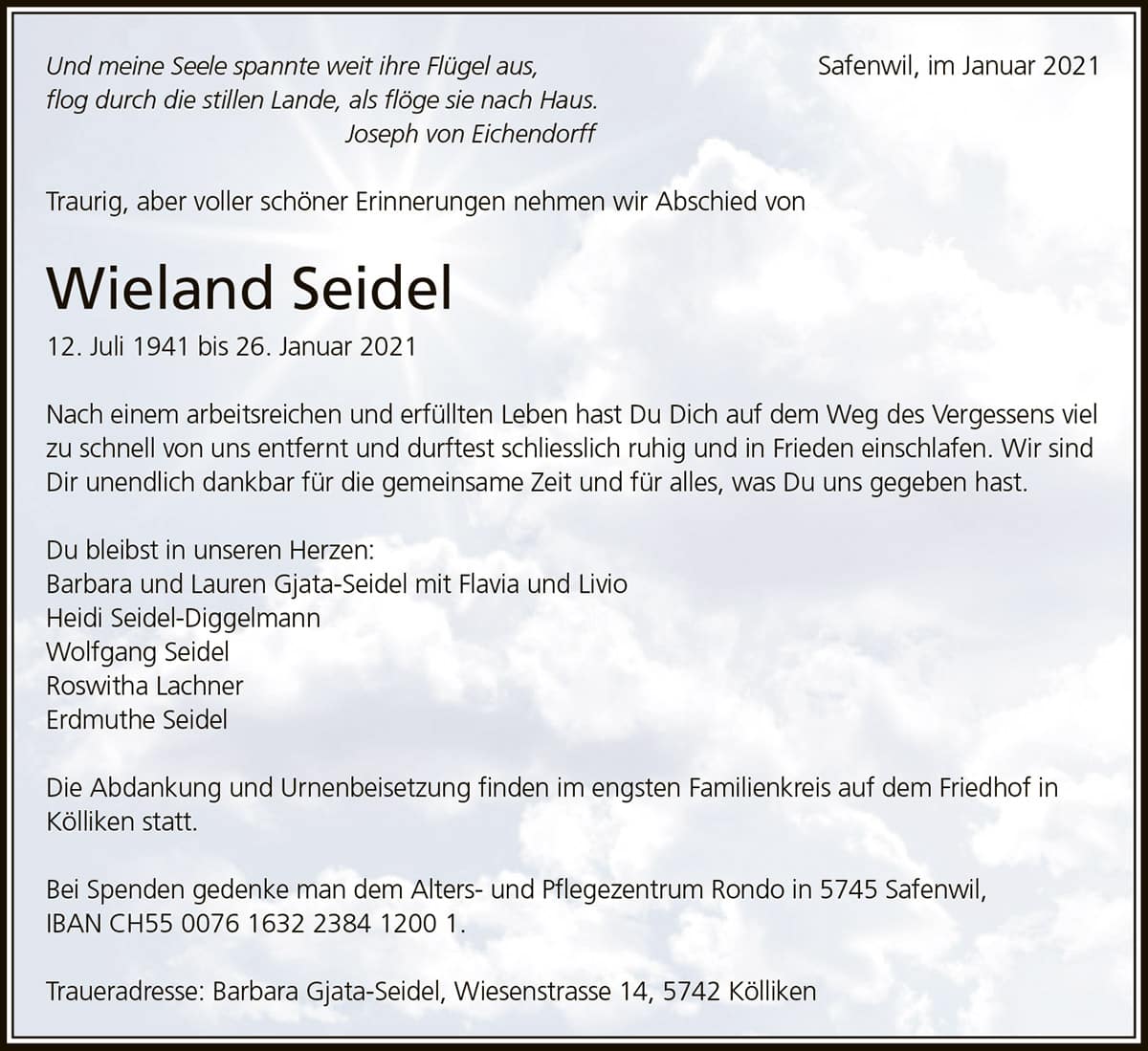 Todesanzeige Wieland Seidel 1941 | Der Landanzeiger