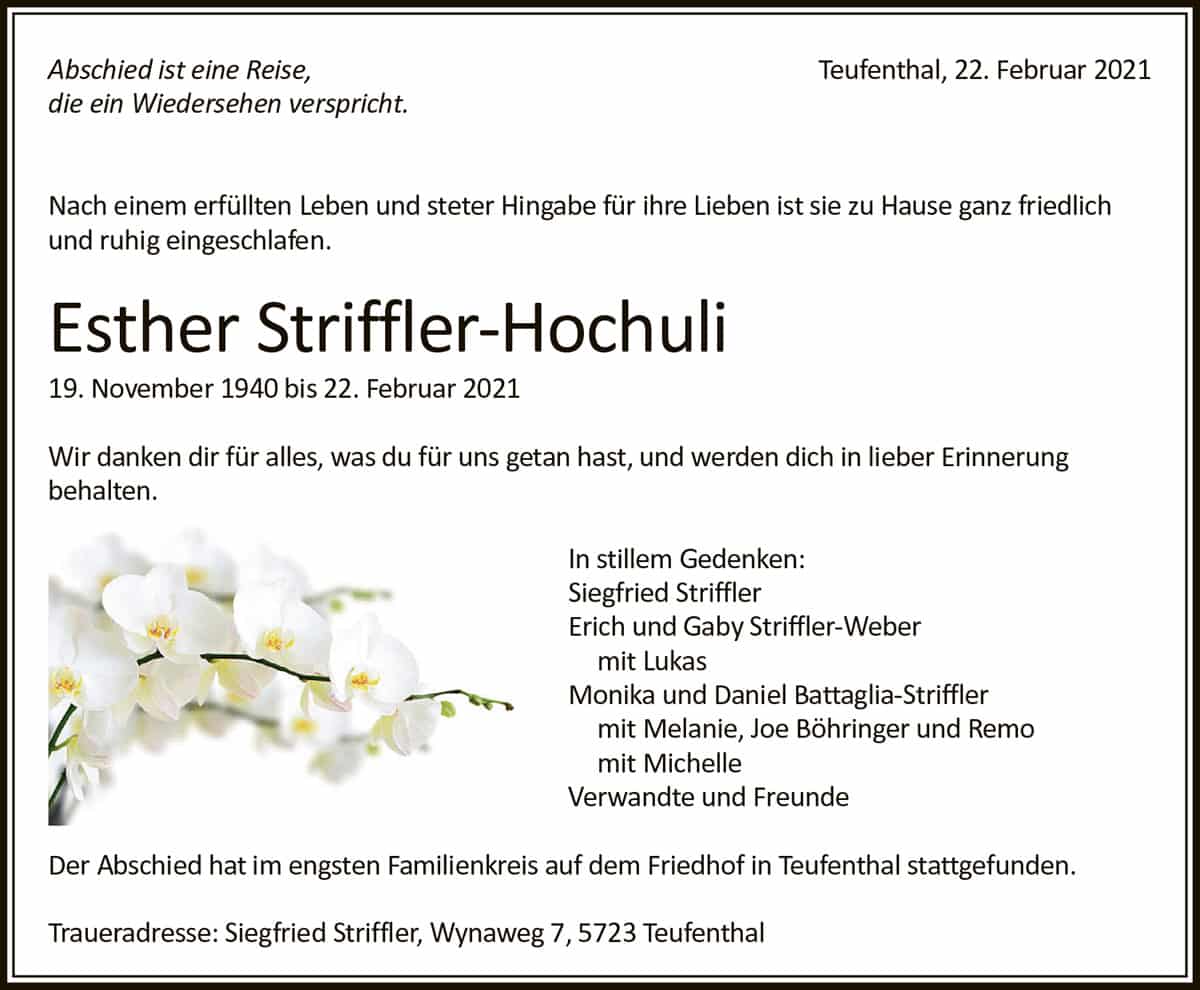 Todesanzeige Esther Striffler-Hochuli 1940 | Der Landanzeiger