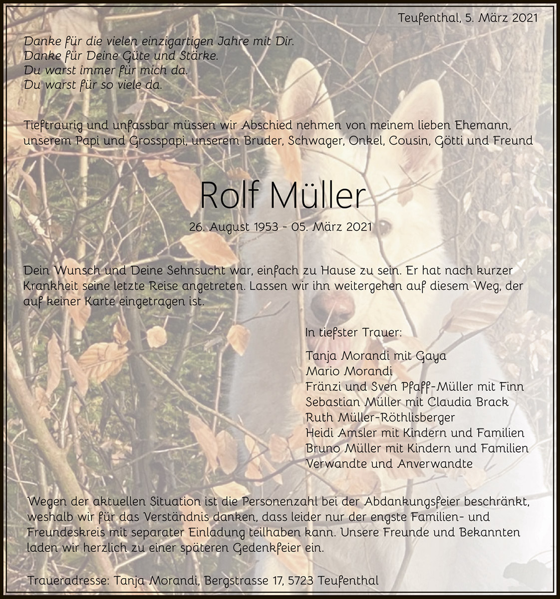 Todesanzeige Rolf Müller 1953 | Der Landanzeiger