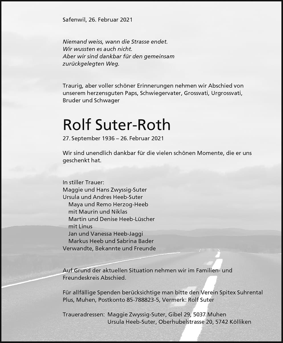 Todesanzeige Rolf Suter-Roth 1936 | Der Landanzeiger