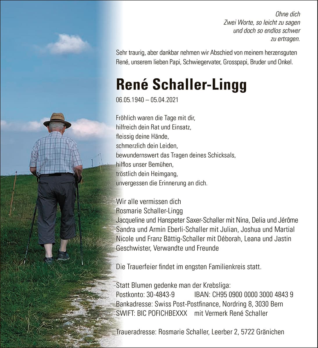 Todesanzeige René Schaller-Lingg 1940 | Der Landanzeiger