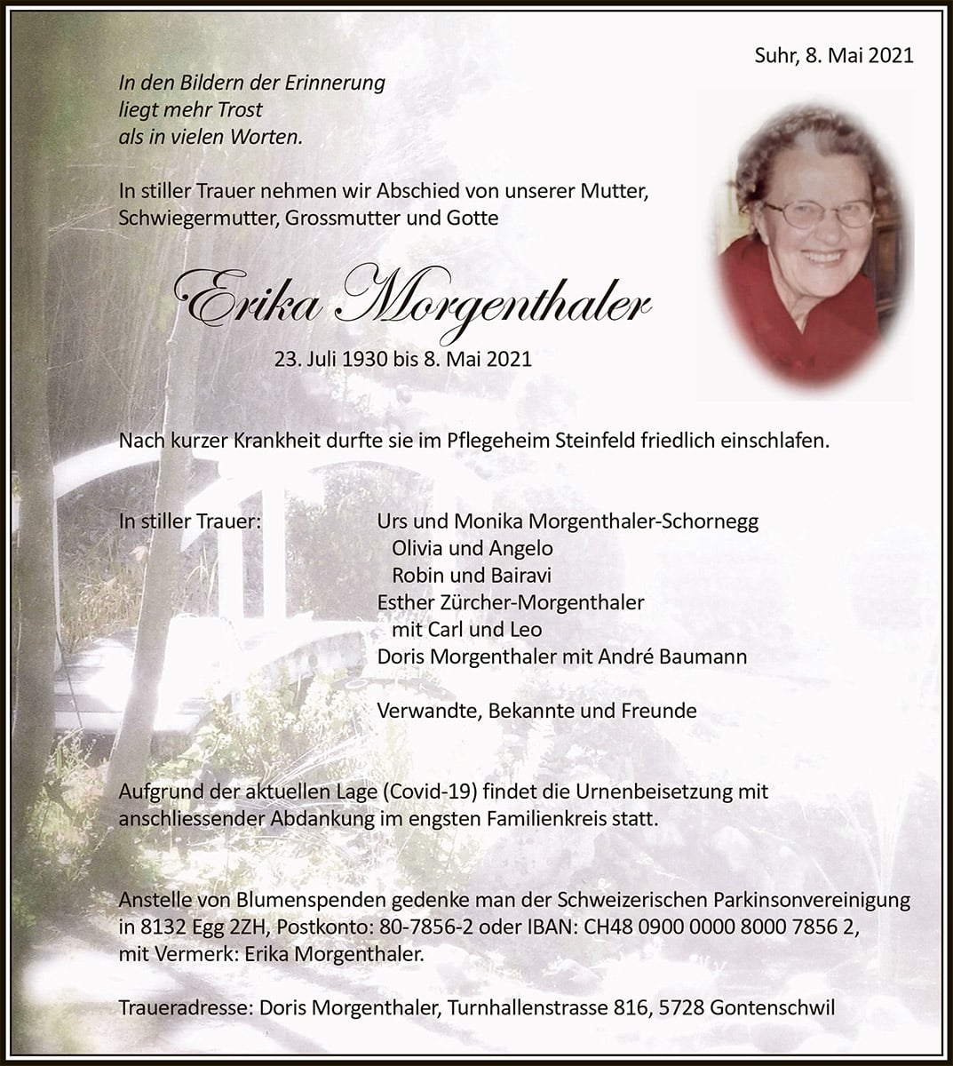Todesanzeige Erika Morgenthaler 1930 | Der Landanzeiger