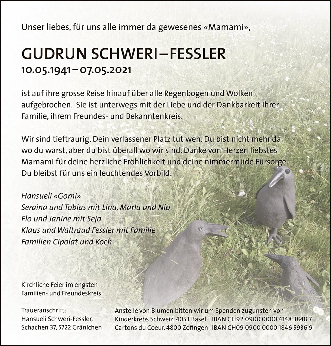Todesanzeige Gudrun Schweri-Fessler 1941 | Der Landanzeiger
