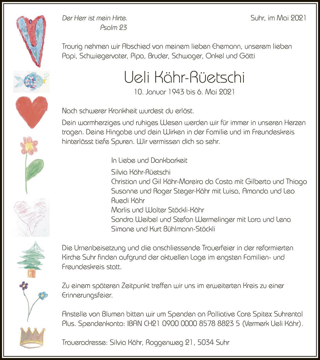 Todesanzeige Ueli Kähr-Rüetschi 1943 | Der Landanzeiger