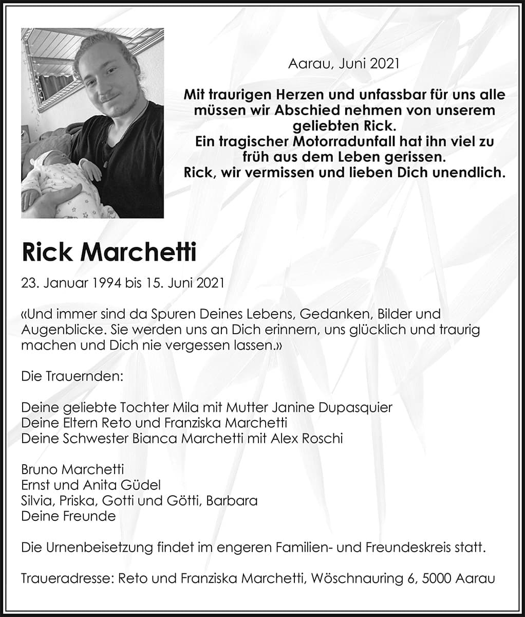 Todesanzeige Rick Marchetti 1994 | Der Landanzeiger