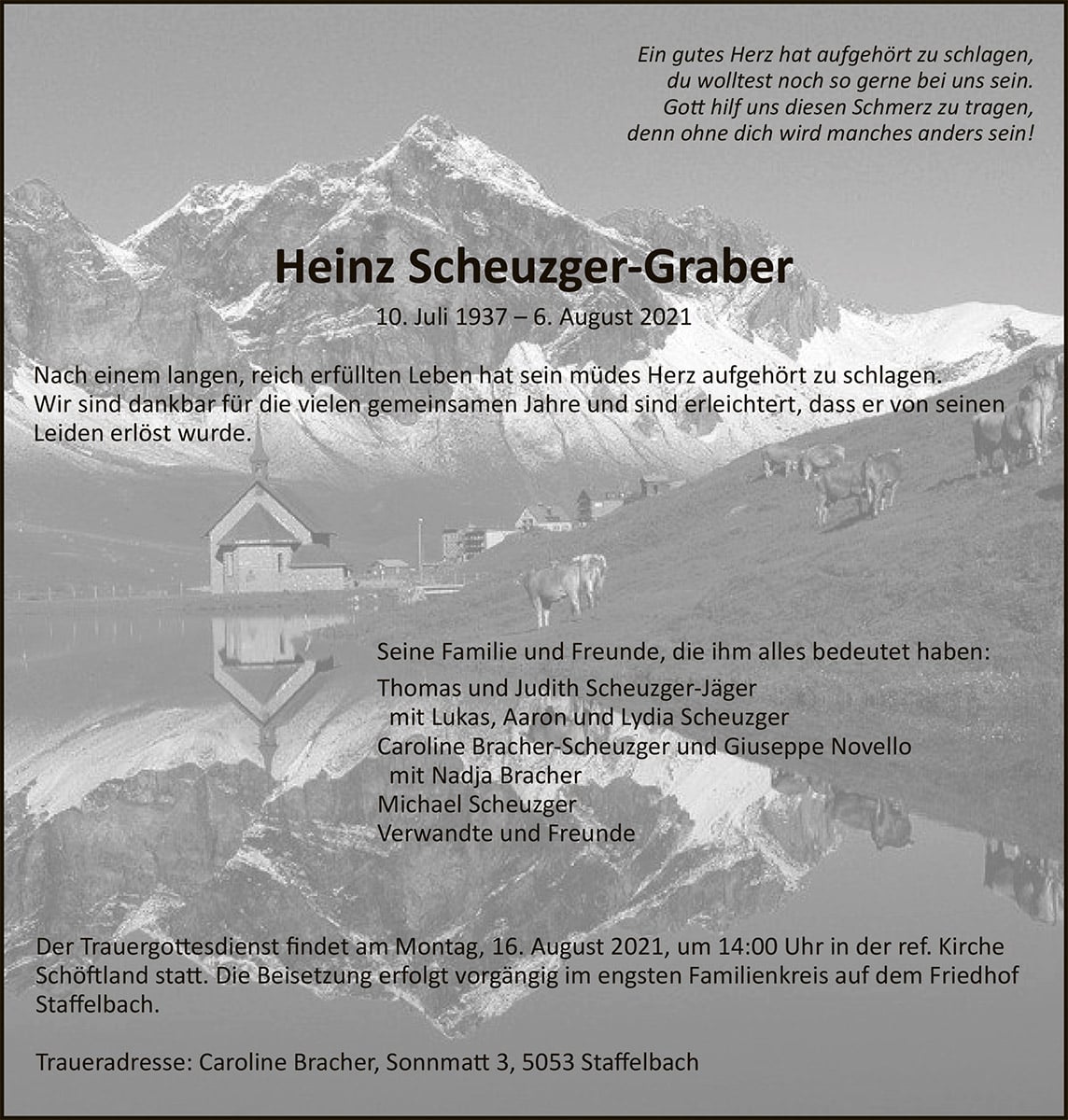 Todesanzeige Heinz Scheuzger-Graber 1937 | Der Landanzeiger