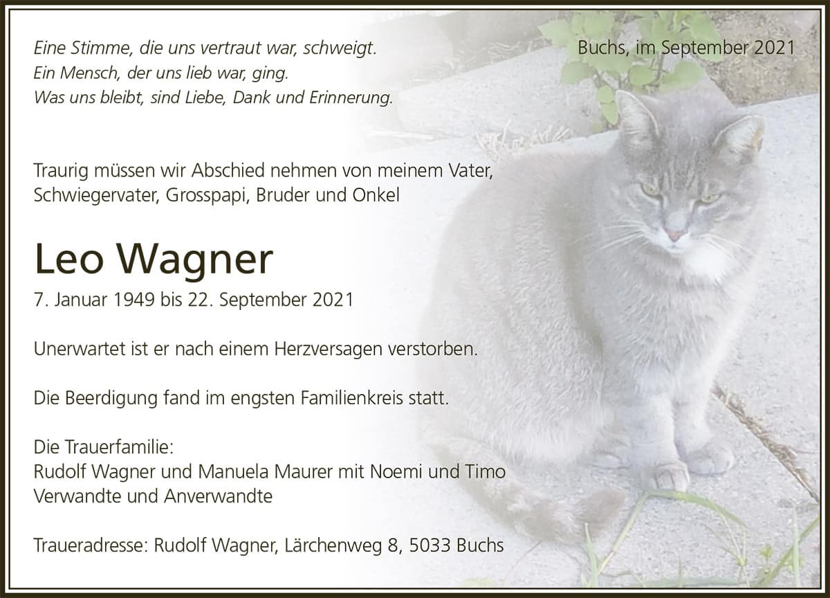 Todesanzeige Leo Wagner 1949 | Der Landanzeiger