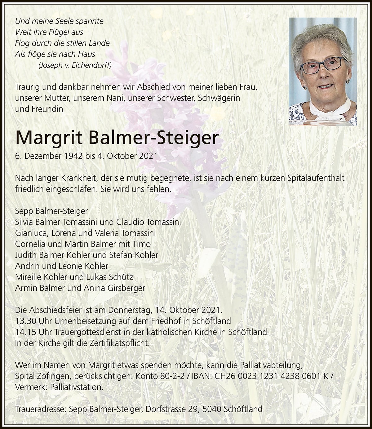 Todesanzeige Margrit Balmer-Steiger | Der Landanzeiger