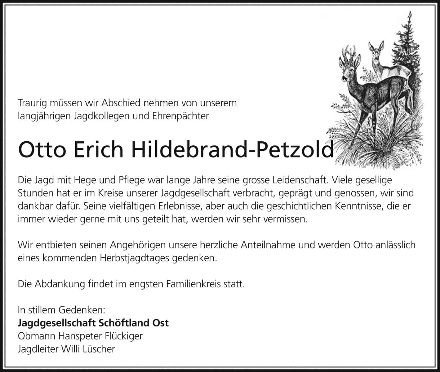 Todesanzeige Otto Erich Hildebrand-Petzold | Der Landanzeiger