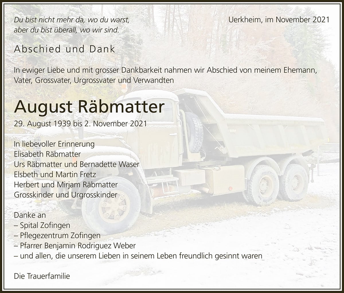 Todesanzeige August_Raebmatter_1939 | Der Landanzeiger