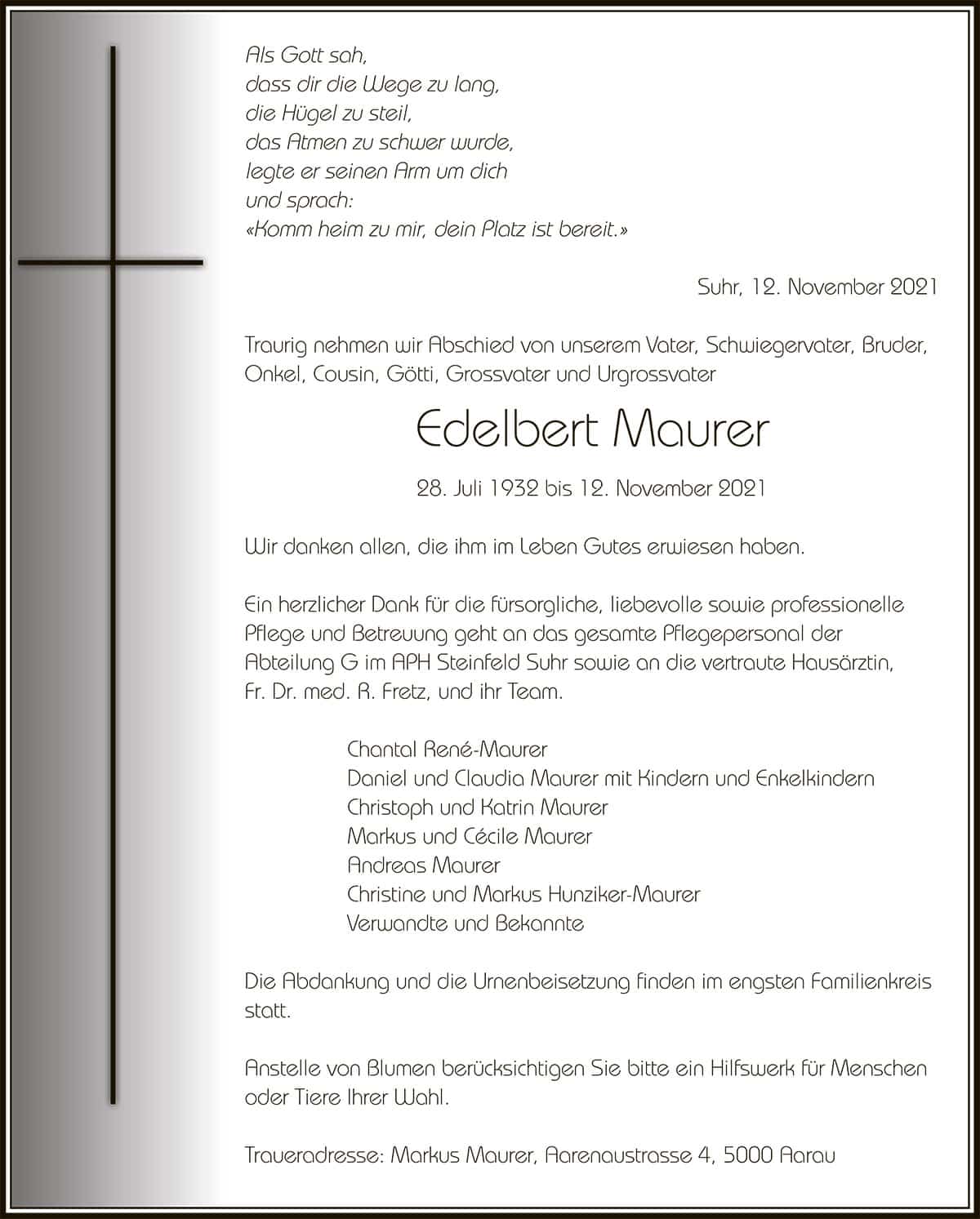 Todesanzeige Edelbert_Maurer_1939 | Der Landanzeiger