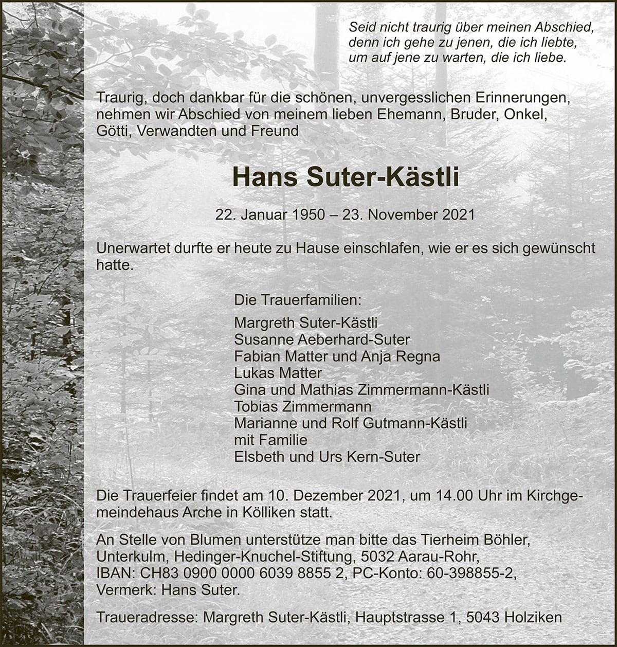 Todesanzeige Hans_Suter-Kaestli_1950 | Der Landanzeiger