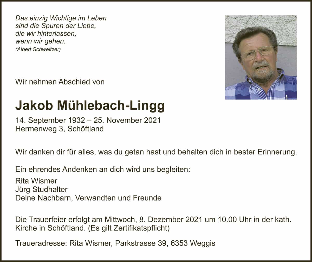 Todesanzeige Jakob_Muehlebach-Lingg_1932 | Der Landanzeiger