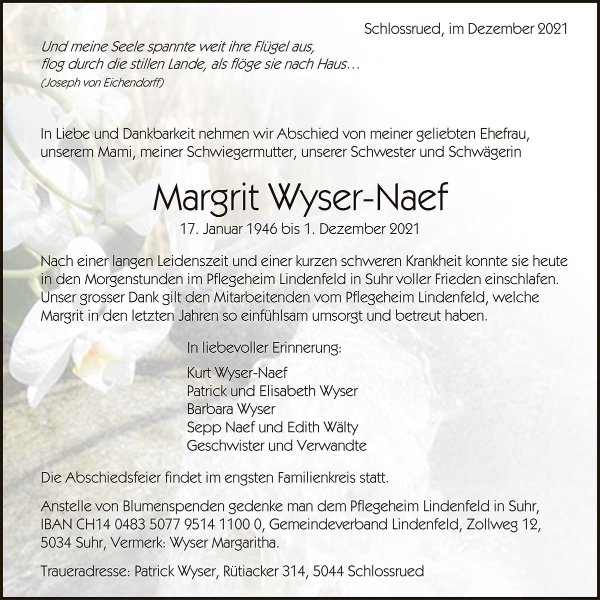 Todesanzeige Margrit Wyser-Naef 1946 | Der Landanzeiger