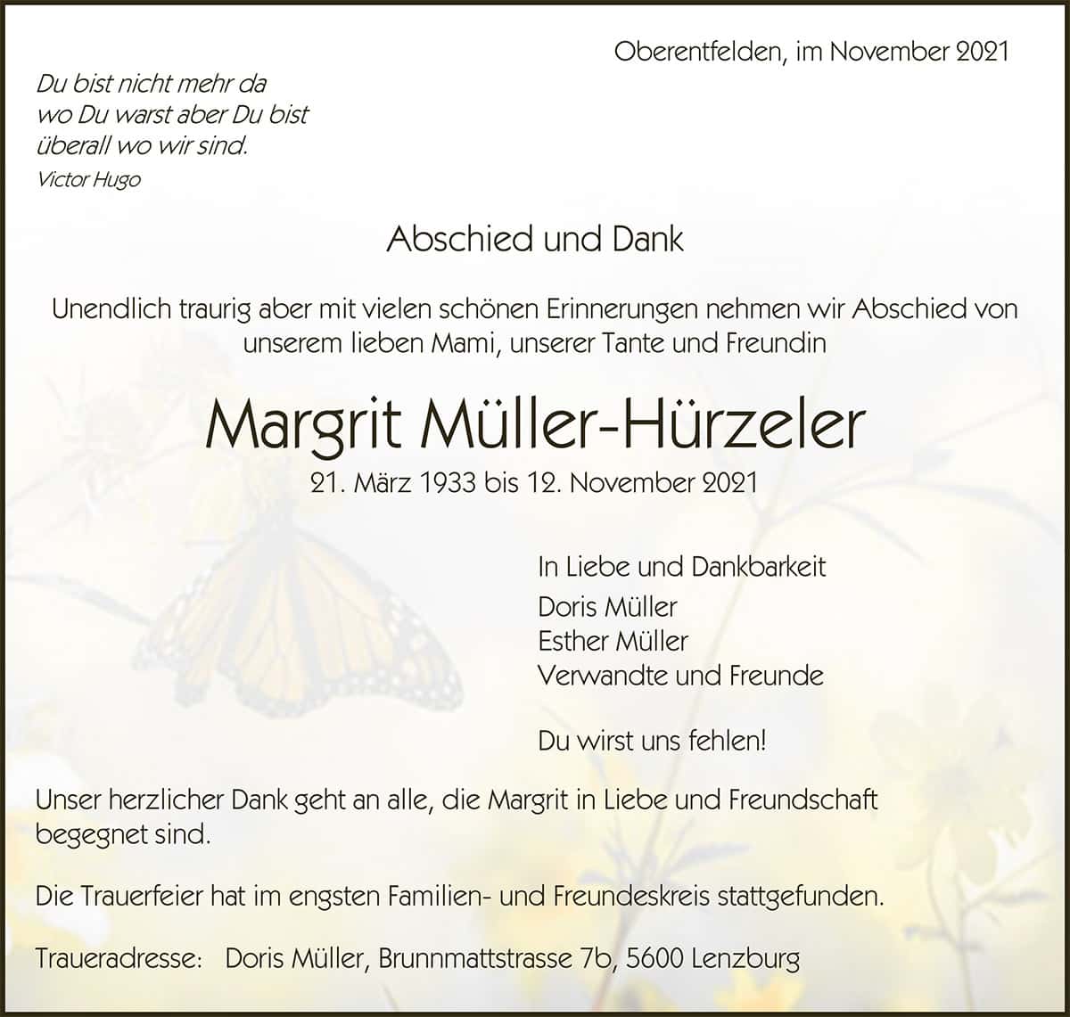 Todesanzeige Margrit_Mueller-Huerzelere_1933 | Der Landanzeiger