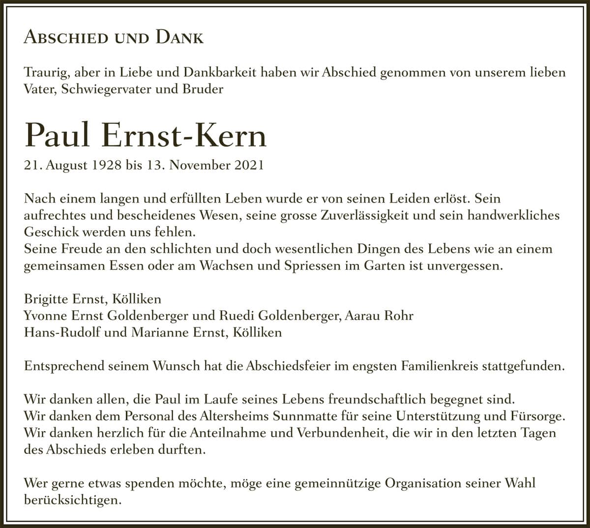 Todesanzeige Paul_Ernst-Kern_1928 | Der Landanzeiger