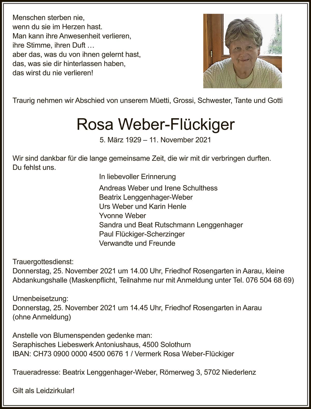 Todesanzeige Rosa_Weber-Flueckiger_1929 | Der Landanzeiger