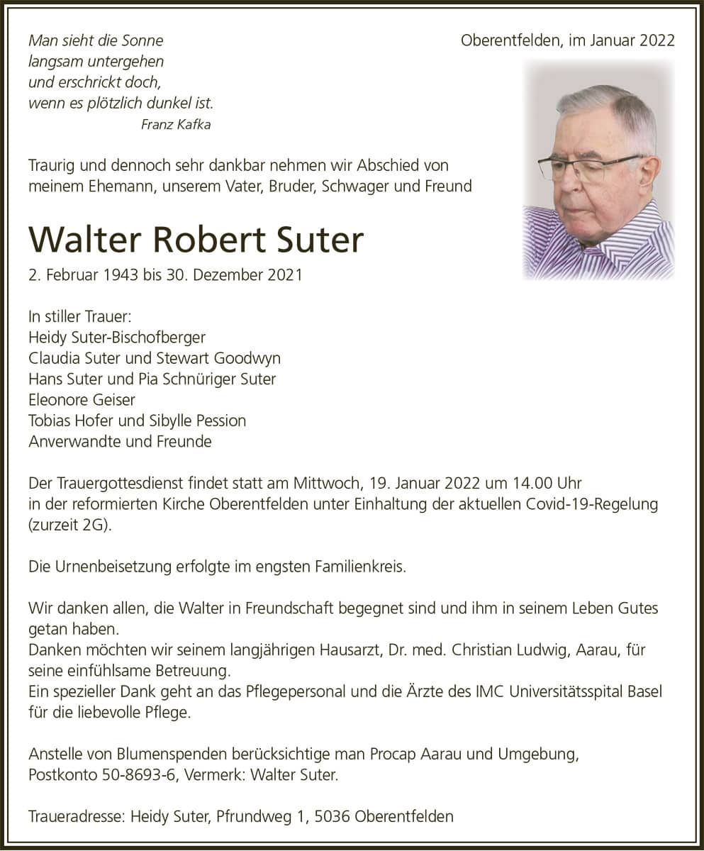 Todesanzeige Walter Robert Suter 1943 | Der Landanzeiger