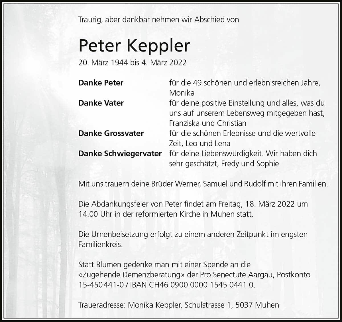 Todesanzeige Peter Keppler 1944 | Der Landanzeiger