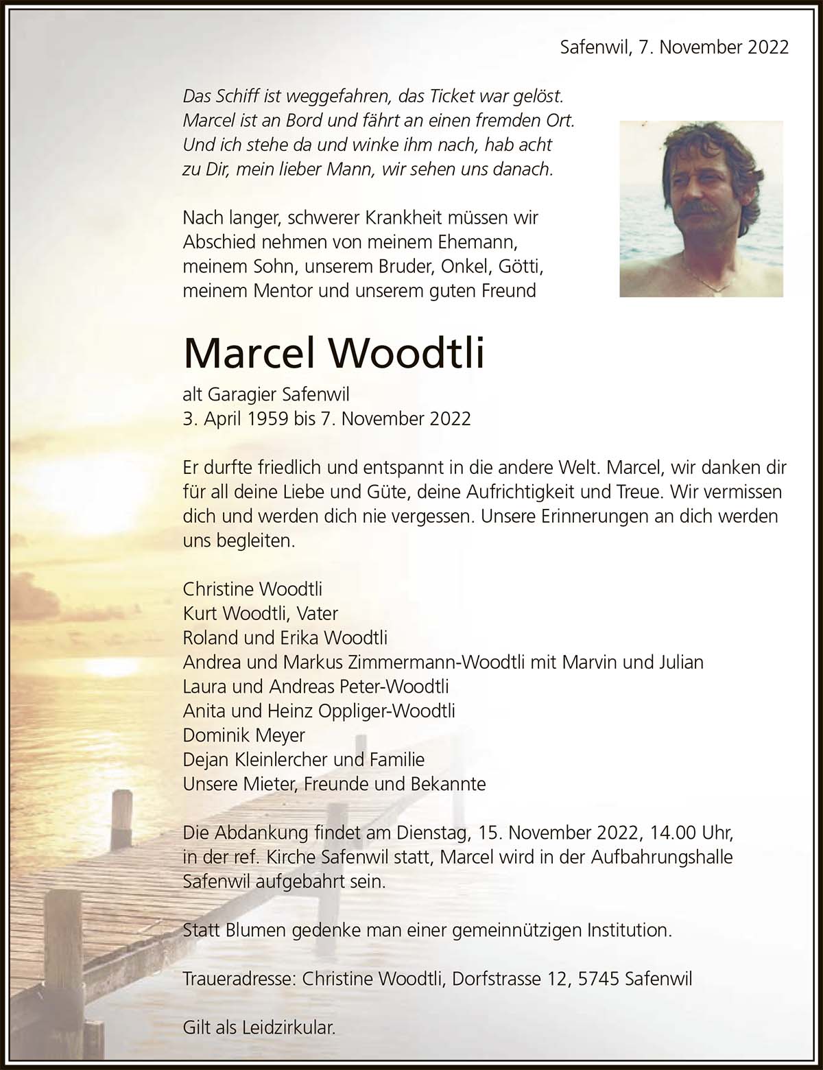 Todesanzeige Marcel Woodtli 1959 | Der Landanzeiger